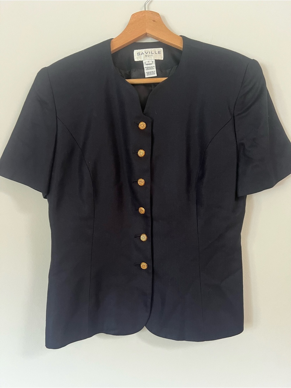 Vintage Navy Blue Short-Sleeve Buttoned Jacket